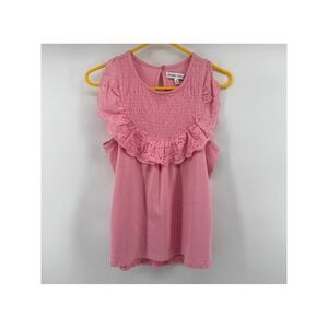 Inner Circle Pink Smocked Eyelet Lace Ruffle Sleeveless Top Small NWT